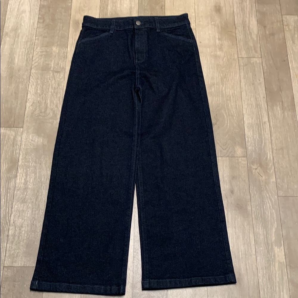 Juniors Nordstrom High Rise Dark Denim Wide Leg Jeans